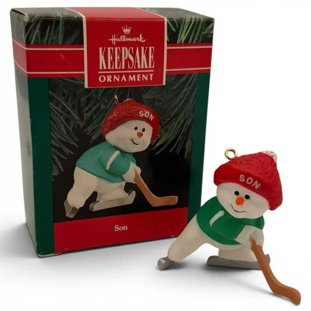 Hallmark Keepsake Christmas Tree Ornament Snowman Son Hockey Vintage 1990